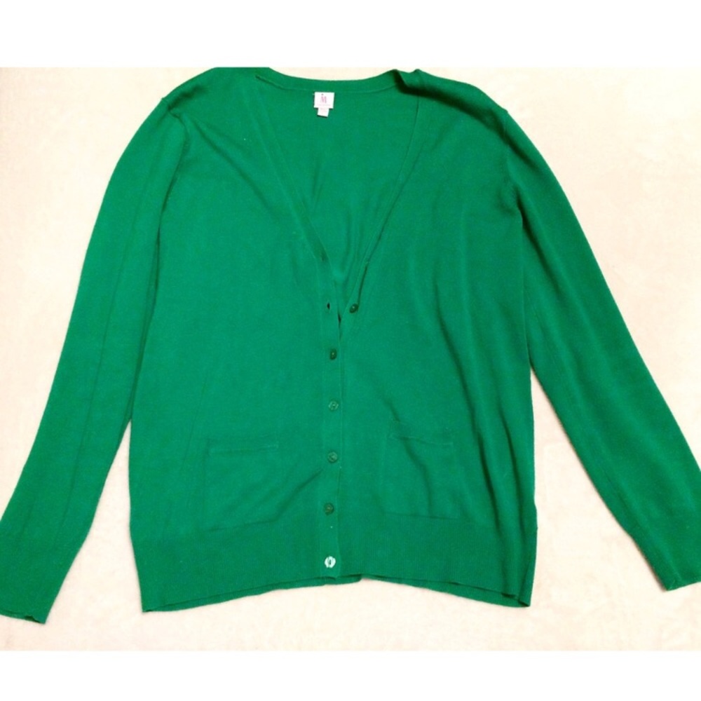 Isaac Mizrahi Emerald Green Button-Up V-Neck Cardigan